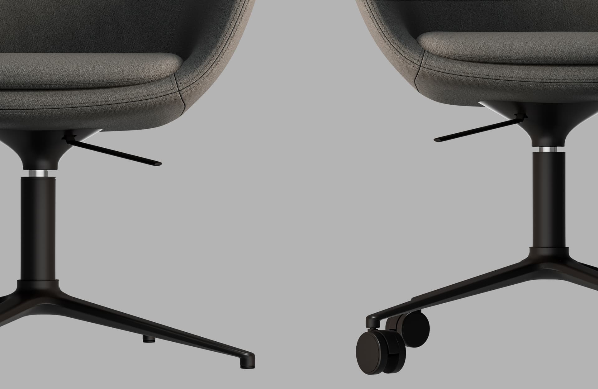 Два варианта крестовин: 1. Опоры с подпятниками — идеальны для переговорных и зон отдыха 2. На колесах — мобильность и удобство в работе